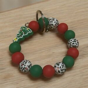 Festive Red and Green Wristlet Beaded Key Holder